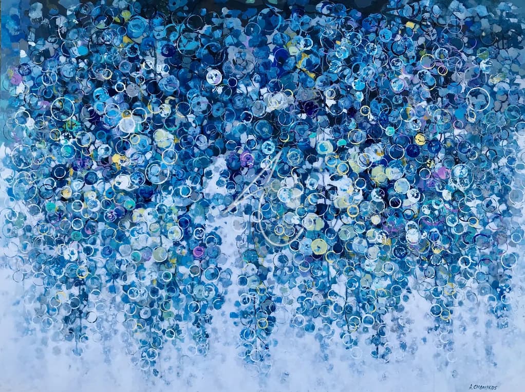Mimoza Flowers - Acrylic on canvas artwork by Ana Chemikos, size 23" x 30"